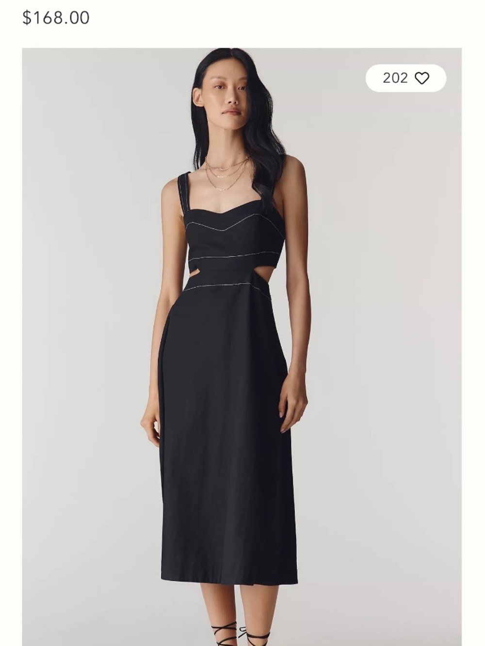 Anthropologie Small Linen Blend Cutout Midi Dress Black Wedding Resort Wear NWT